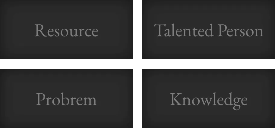 Resourse,Talented person,Problem,klowledge